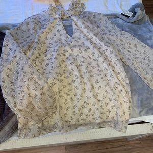 Cream blouse with gold detail.